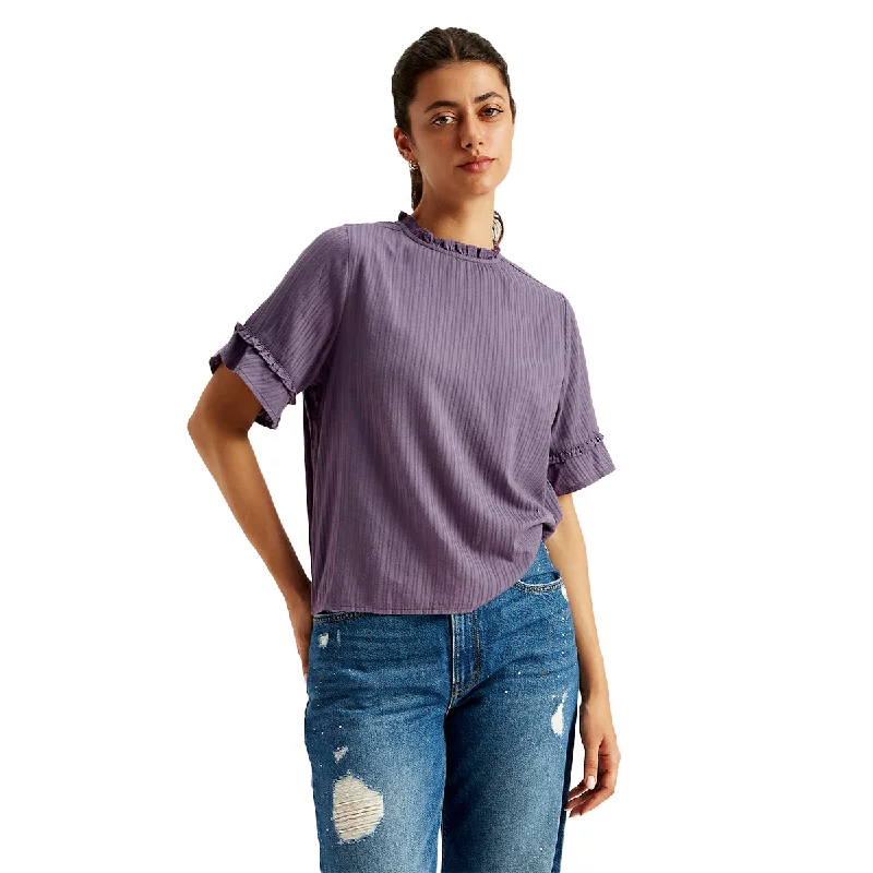 Women's Striped Purple High Neck Top