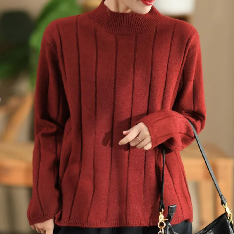 Babakud Women Autumn Solid Colors Wool Knitted Pullover Top