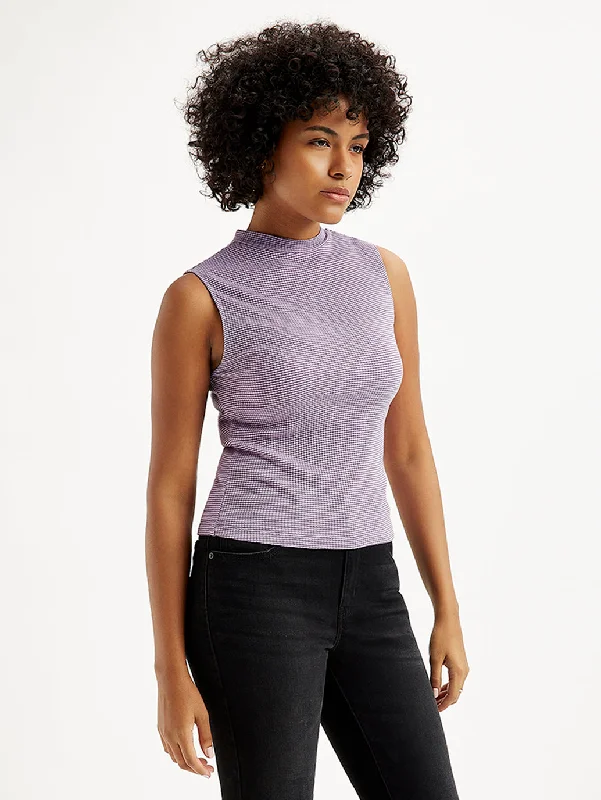 Women's Solid Lavender Band Neck Tank Top