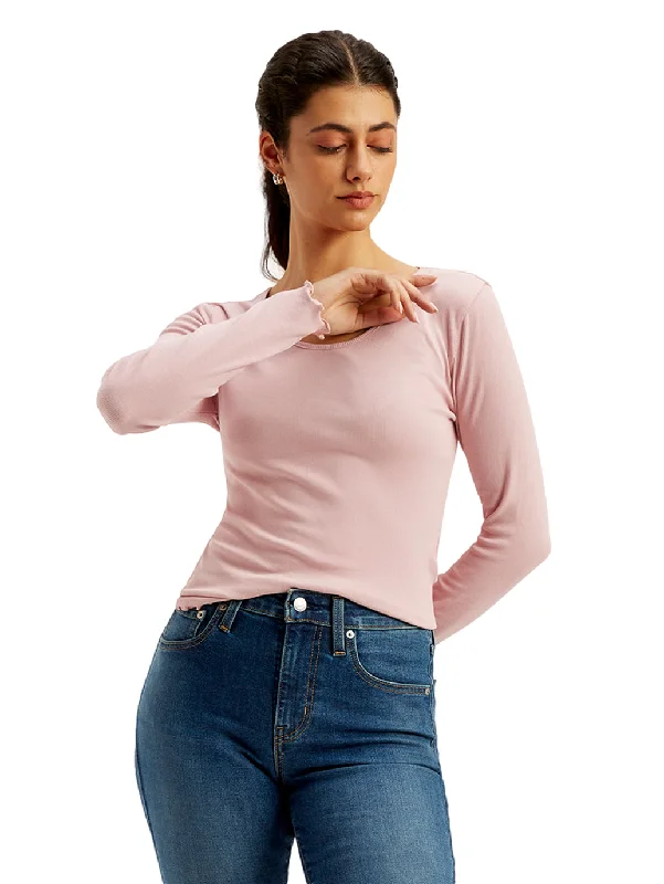 Women's Solid Pink Round Neck Top