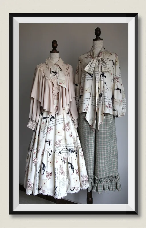 VTGDOLL~World War II love letter~Elegant Lolita Shirt and Lolita Painted SK