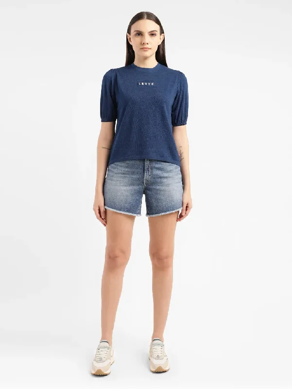 Women's Brand Logo Indigo Crew Neck Top