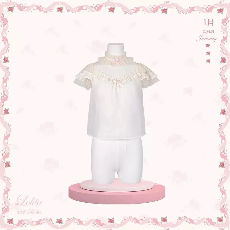 Mademoiselle Pearl~Silk Ballet~Summer Sweet Lolita Satin Ballet Mesh Shirt