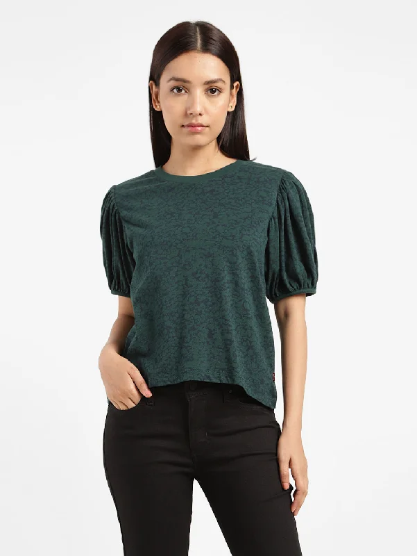 Women's Printed Crew Neck Top Green