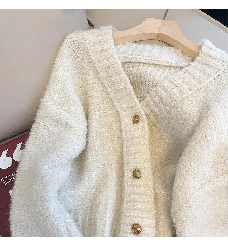 V-neck knitted cardigan for women long-sleeved sweater jacket     S4884