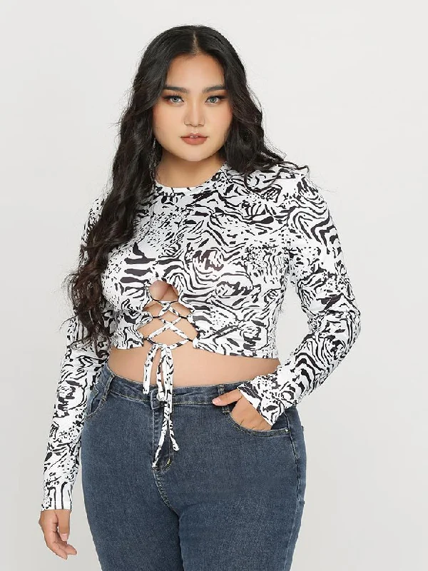 Zebra Lace Up Top