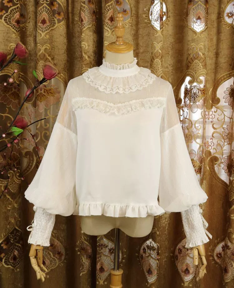 DMFS Lolita~Sweet Lolita Shirt Mutton Sleeves Chiffon Lolita Innerwear