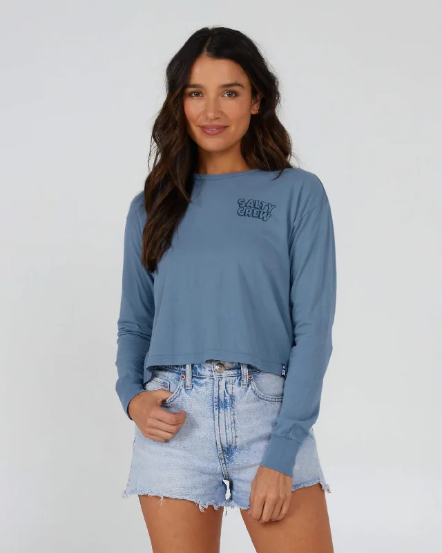 Floats Your Boat L/S Crop Tee - Bluestone