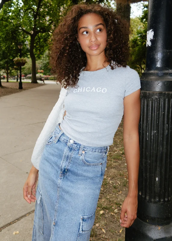 Chicago Baby Tee - Athletic Heather & White