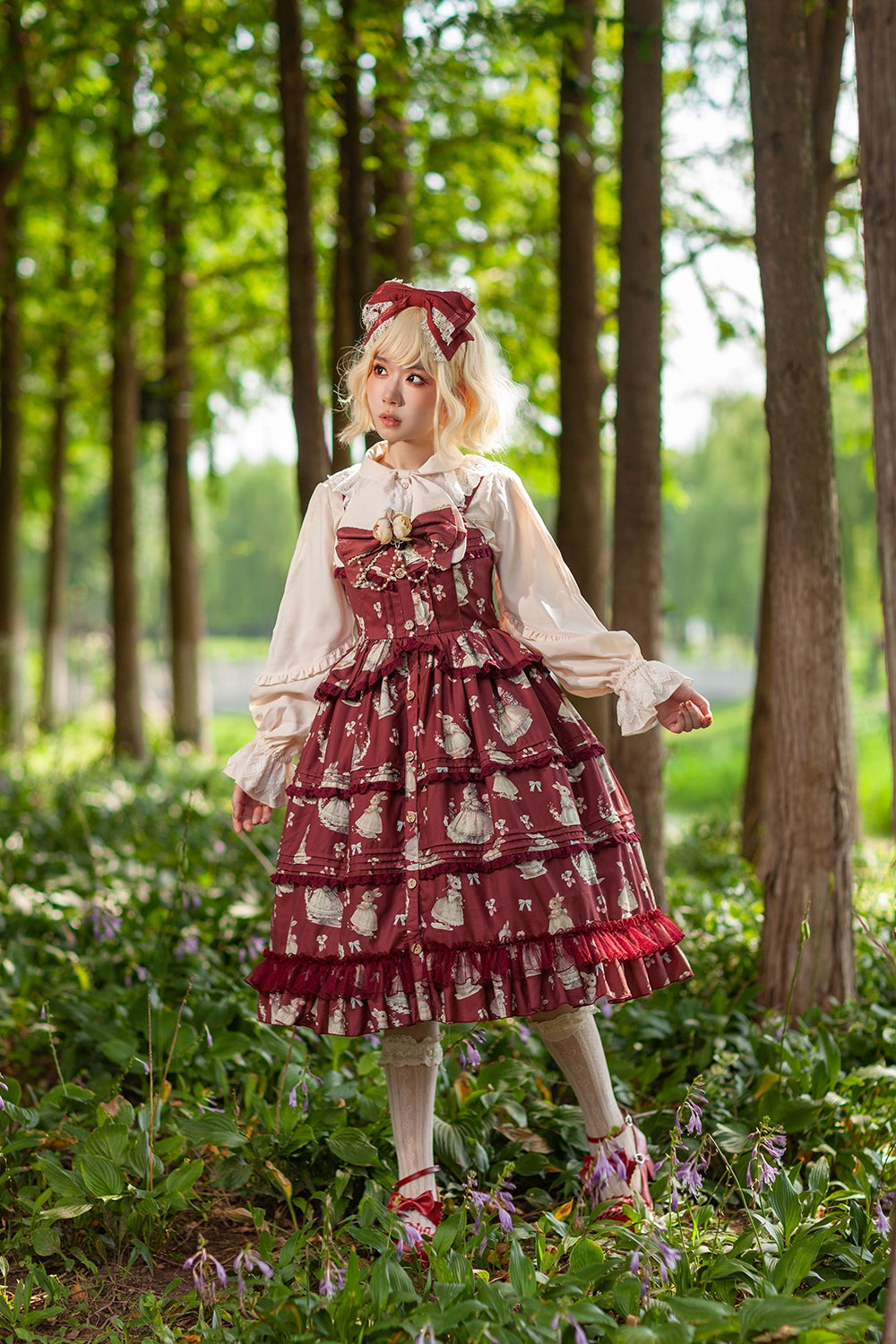 Infanta~Elegant Lolita JSK Dress Tiered Rabbit Prints Middle Split Dress