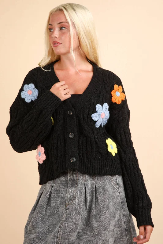 Hand Made 3D Floral Applique Knit Cardigan