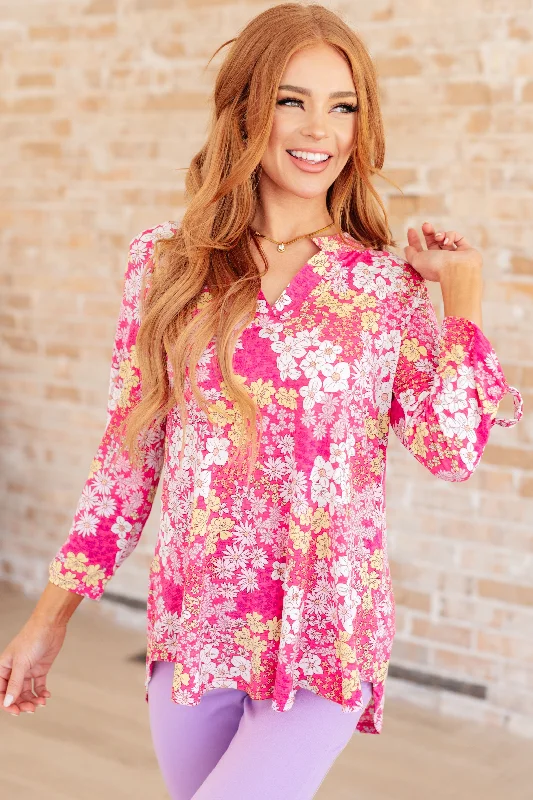 Lizzy Top in Hot Pink and Bubblegum Pink Ditsy Floral