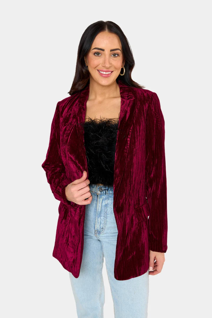 HEFF CRUSHED VELVET BLAZER - CABERNET