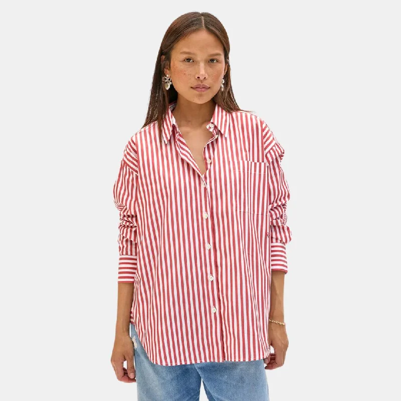 Emilette Oversized Shirt (Red + Cream)