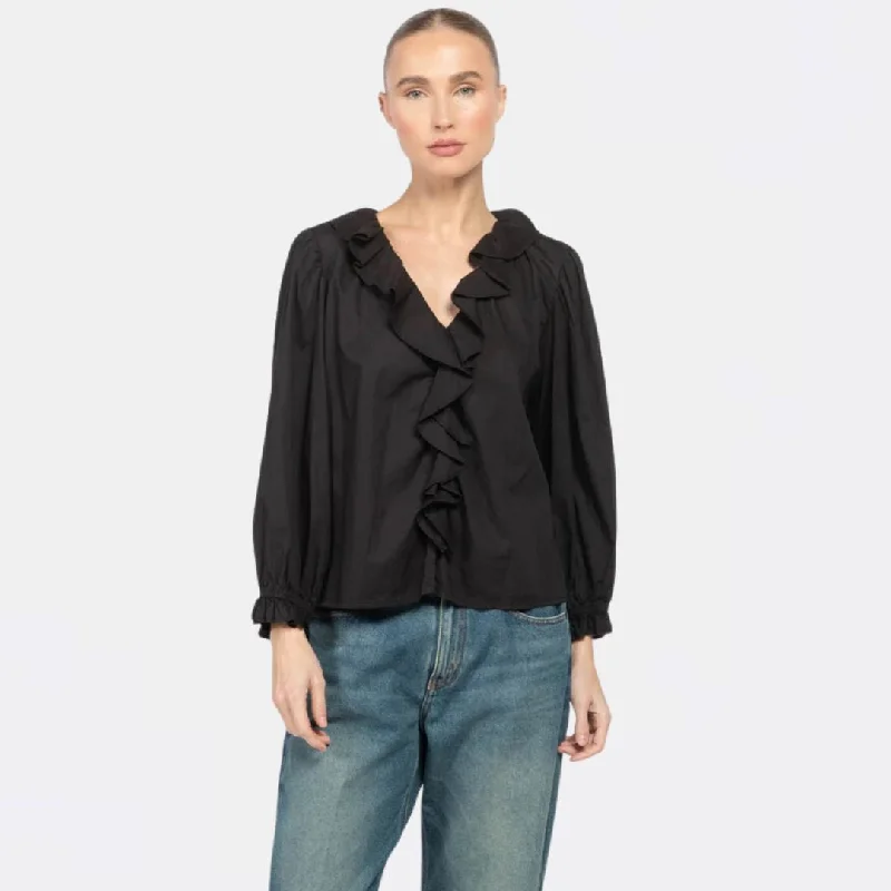 Light Cotton Poplin Collared Top (Black)