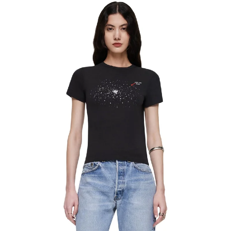 90s Baby Tee "Rhinestone Space" (Washed Black)