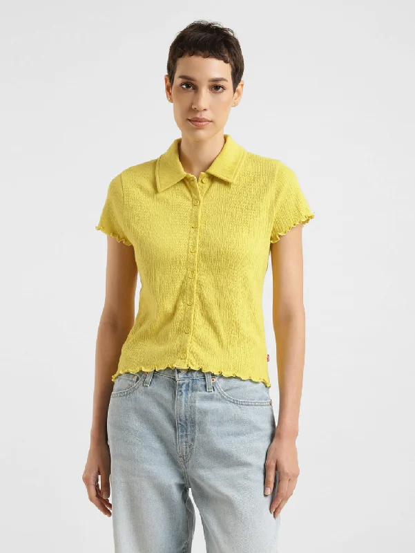 Women's Solid Spread Collar Top