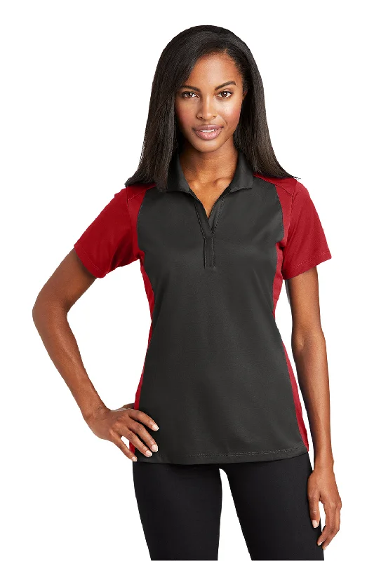 Sport-Tek Womens Sport-Wick Moisture Wicking Short Sleeve Polo Shirt - Iron Grey/True Red