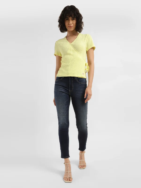 Women's Solid Yellow V-Neck  Top