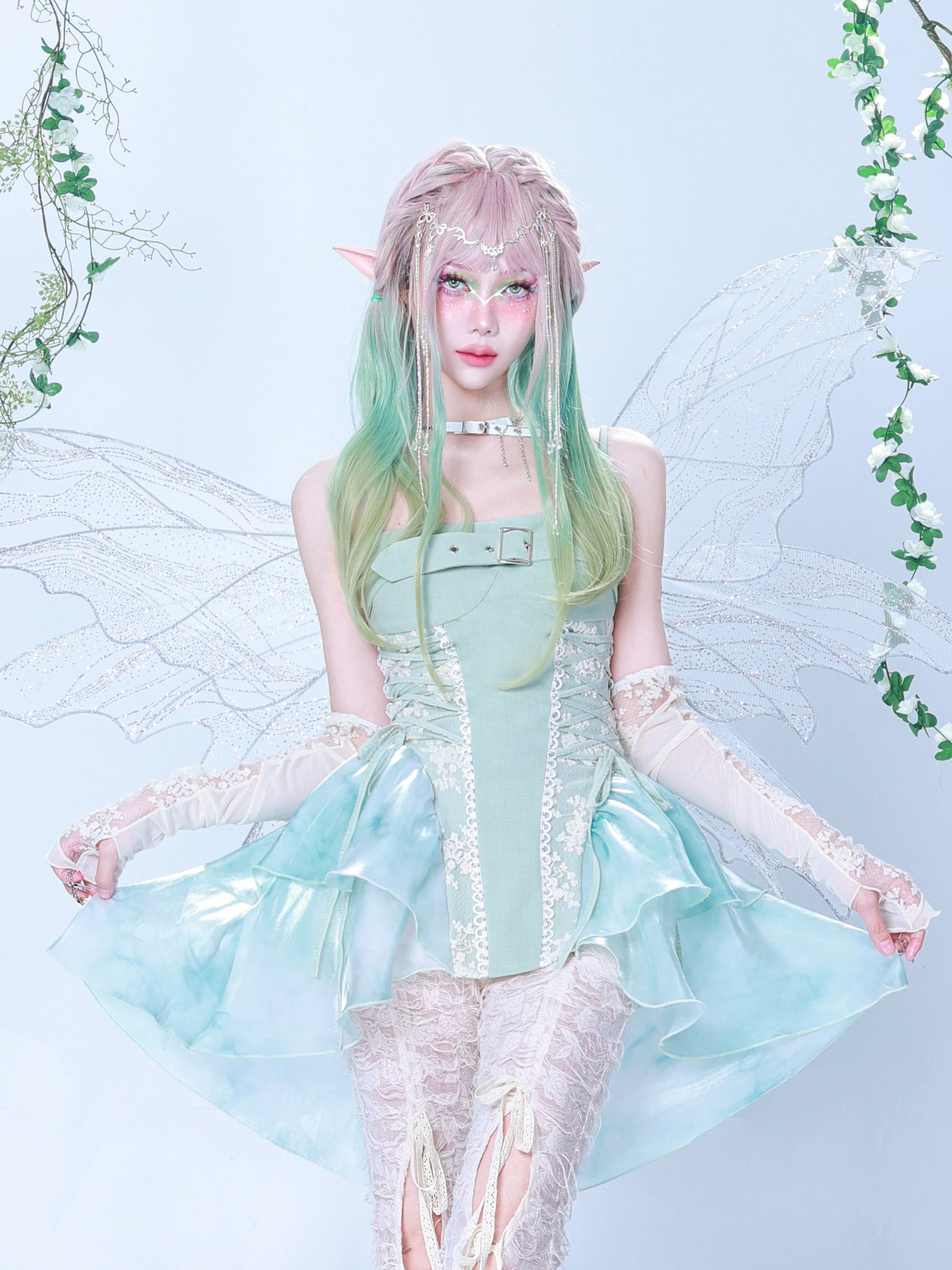 Virtual~Daydreaming~Sweet Lolita Lace Tie-dye Print Long Camisole