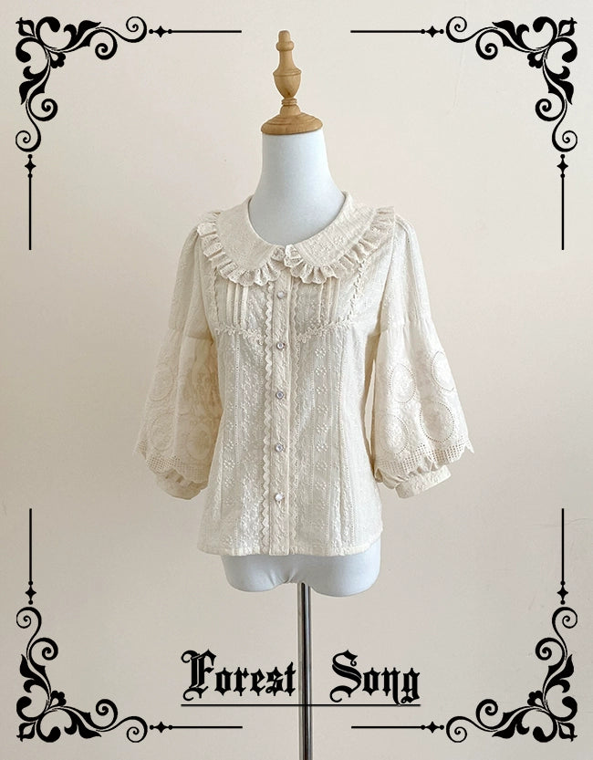 Forest Song~Daily Lolita Shirt Apricot Embroidered Blouse