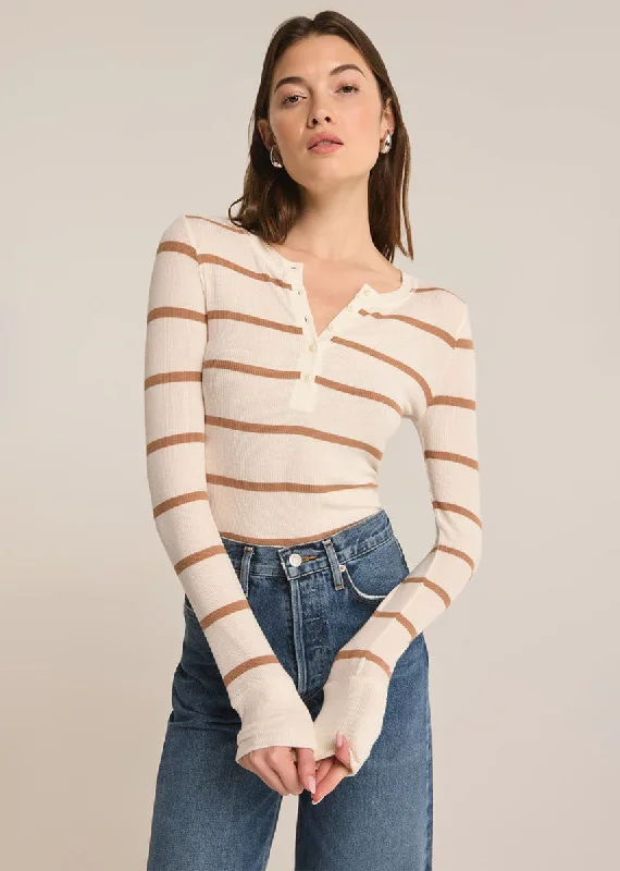 Scarlett Stripe Rib Henley - Sea Salt Caramel