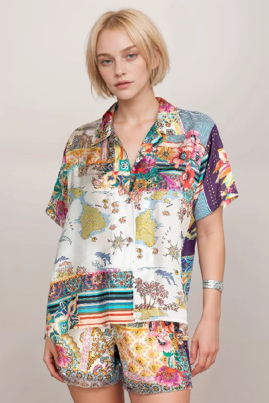 Johnny Was Multicolor Logan Jules Button Up Silk Top C13222