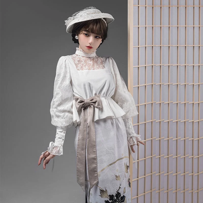 With PUJI~Mutton Sleeves Lace Lolita Blouse