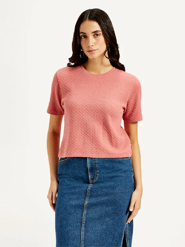 Women's Textured Peach Crew Neck Top