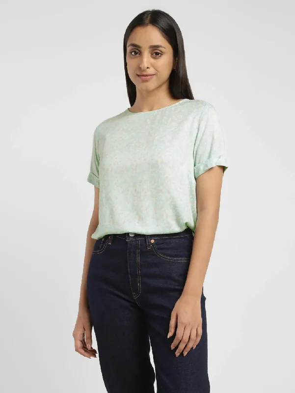 Women's Floral Blue Round Neck Top