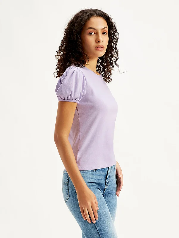 Women's Textured Purple Crew Neck Top