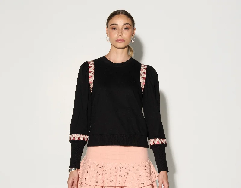 GENEVE Puff shoulder sweater with embroidery