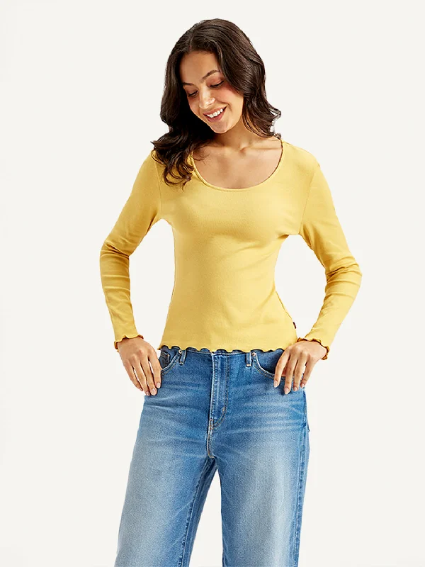 Women's Solid Yellow Scoop Neck Top