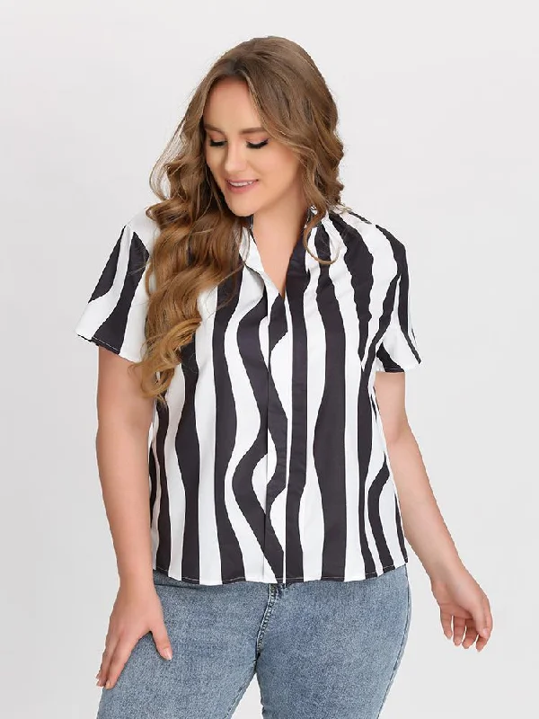 Stripe Stand Collar Blouse