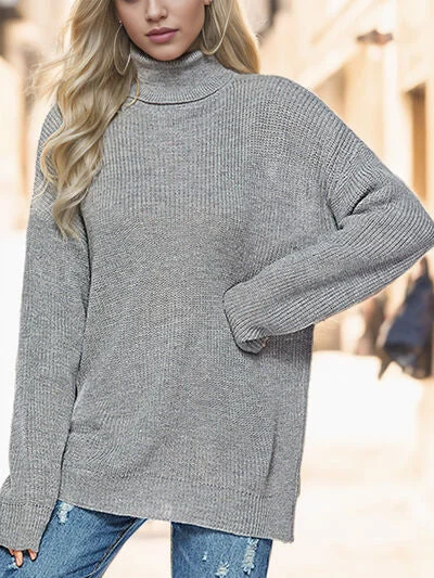 TastyHottie - Turtleneck Drop Shoulder Long Sleeve Sweater