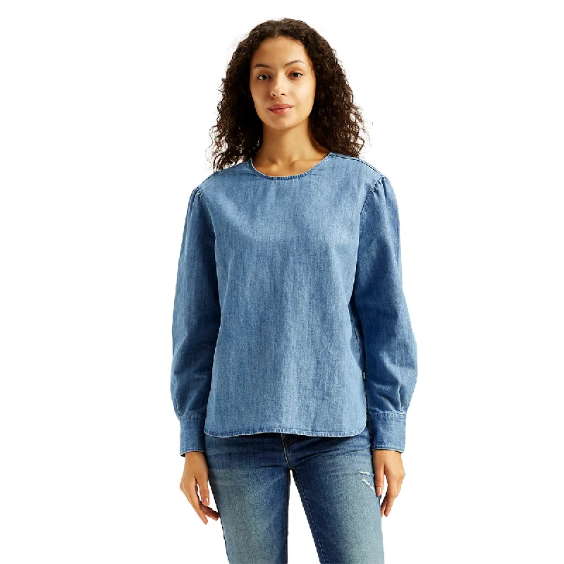 Women's Solid Blue Round Neck Top