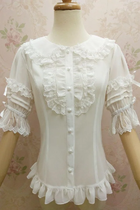 Yilia~Peter Pan Collar Slim Chiffon Lolita Blouse