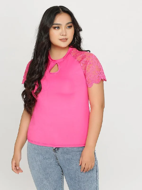 Keyhole Neck Lace T-Shirt