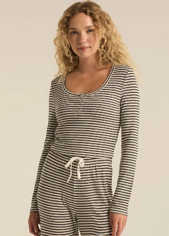 Constance Stripe Long Sleeve Top - Light Oatmeal Heather