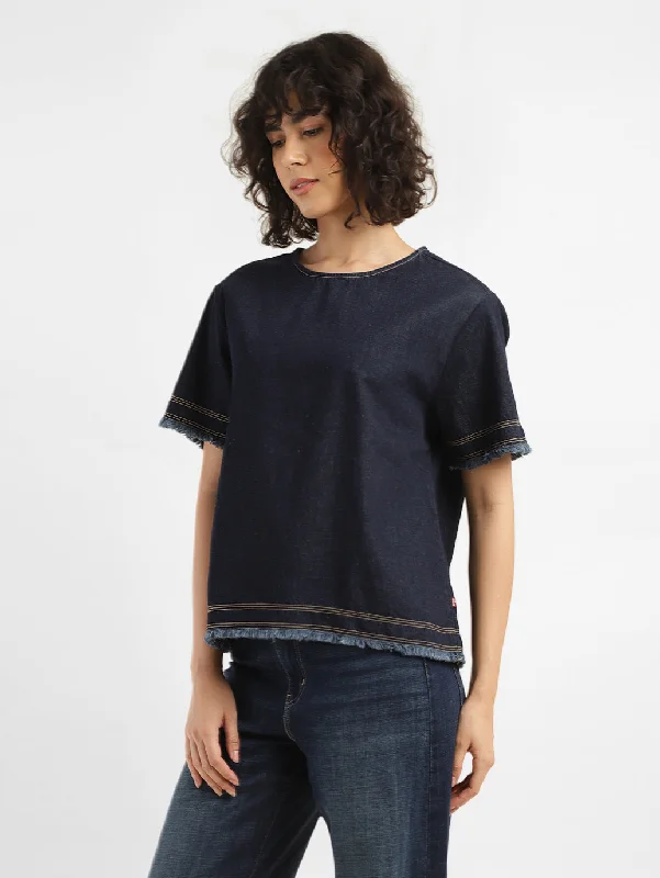 Women's Solid Indigo Round Neck Top