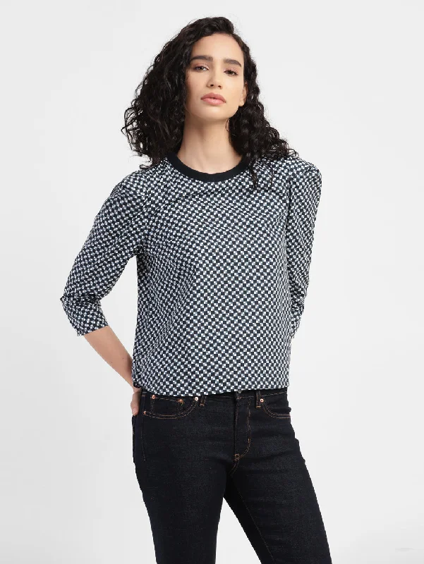 Women's Checkered Crew Neck Top