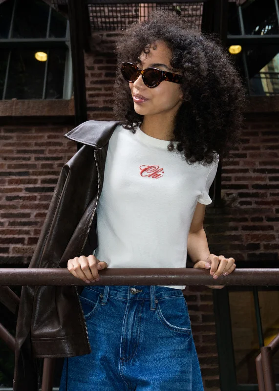 Chi Script Baby Tee - White & Red