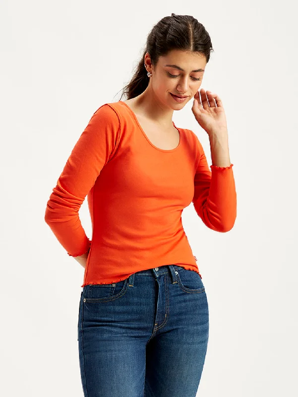 Women's Solid Orange Round Neck Top