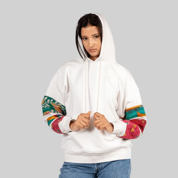 White Patchwork Hoodie