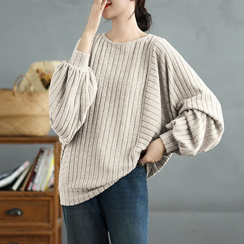 Women Autumn Retro Style Batwing Long Sleeves Cotton Shirt