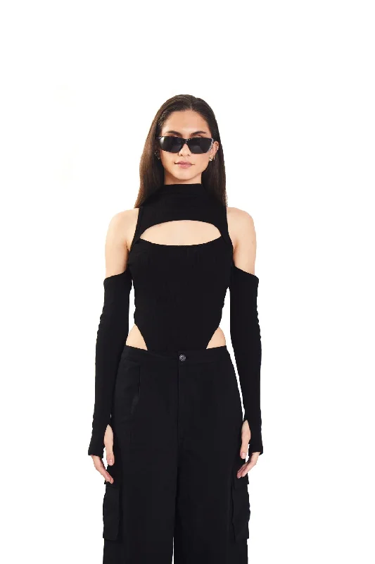 Black Ribbed Two Way Bodysuit