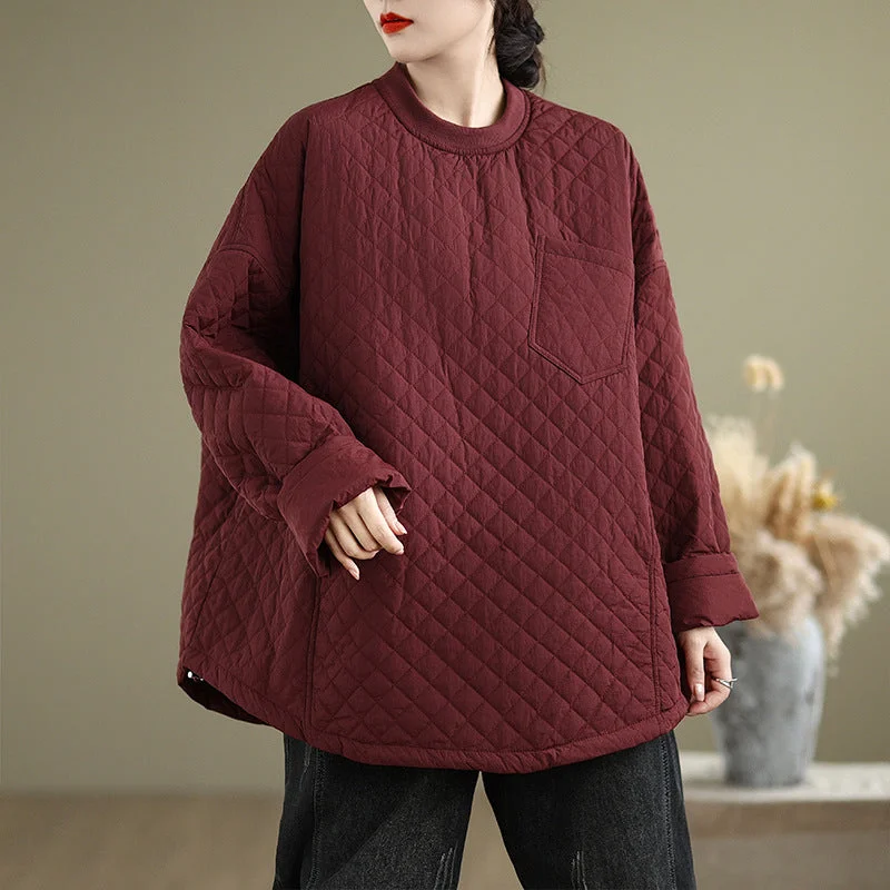 Women Winter Quilted Pullover Long Sleeves Cotton Shirt