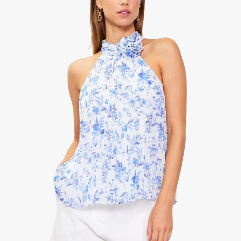 Pleated Halter Top with Rosette (French Blue)