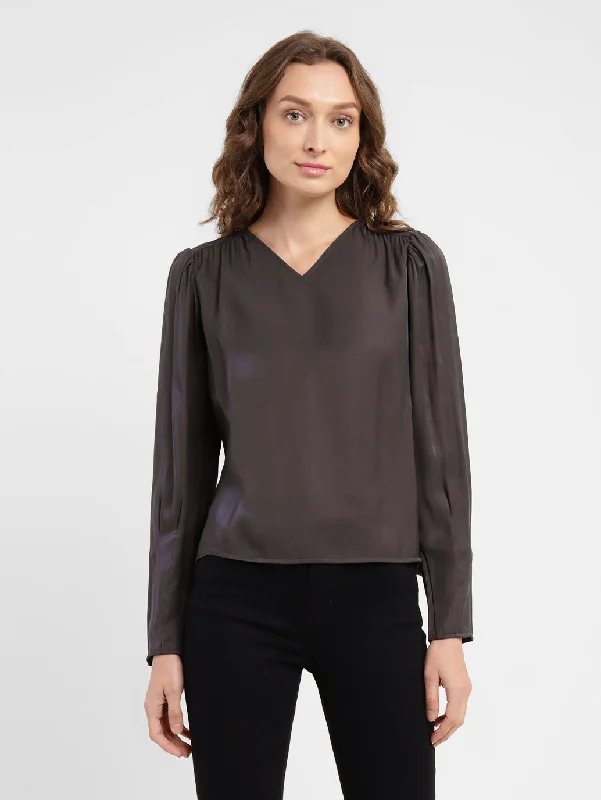 Women's Solid V Neck Top