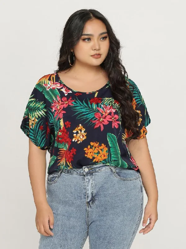 Tropical Print Batwing Top